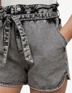 AllSaints Dale Paperbag-waist High-rise Stretch-denim Shorts 11 AllSaints Dale Paperbag-waist High-rise Stretch-denim Shorts -Reisi Clothing Shop R03875945 SNOWBLACK ALT04