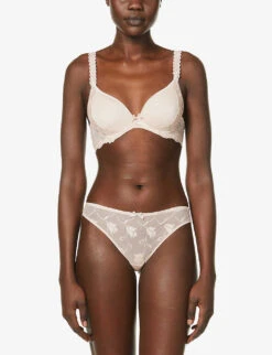 Aubade Softessence Floral-embroidered Stretch-mesh Spacer Bra -Reisi Clothing Shop R03879250 GOLDENBEIGE ALT01