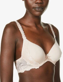 Aubade Softessence Floral-embroidered Stretch-mesh Spacer Bra -Reisi Clothing Shop R03879250 GOLDENBEIGE ALT04