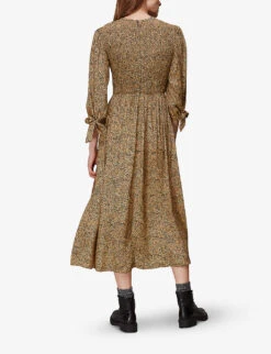 Whistles Animal-print Shirred Woven Midi Dress -Reisi Clothing Shop R03880044 MULTICOLOURED ALT02