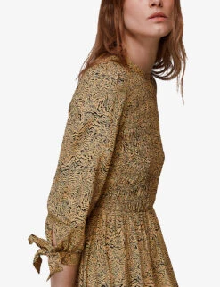 Whistles Animal-print Shirred Woven Midi Dress -Reisi Clothing Shop R03880044 MULTICOLOURED ALT03