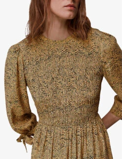 Whistles Animal-print Shirred Woven Midi Dress -Reisi Clothing Shop R03880044 MULTICOLOURED ALT04