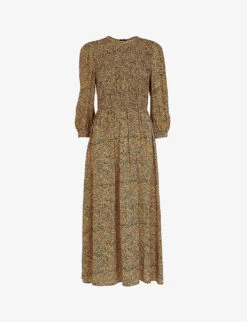 Whistles Animal-print Shirred Woven Midi Dress