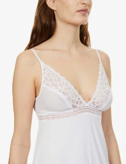 Wacoal Raffine Lace-trim Stretch-jersey Chemise -Reisi Clothing Shop R03893633 WHITE ALT04