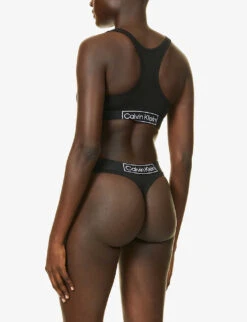 Calvin Klein Reimagine Heritage Brand-print Stretch-cotton Jersey Bralette -Reisi Clothing Shop R03894449 BLACK ALT03