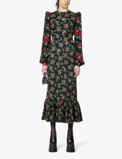 Villanelle Floral-print Cotton Midi Dress -Reisi Clothing Shop R03903464 BLACK ALT01