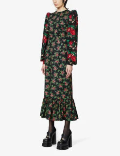 Villanelle Floral-print Cotton Midi Dress -Reisi Clothing Shop R03903464 BLACK ALT02