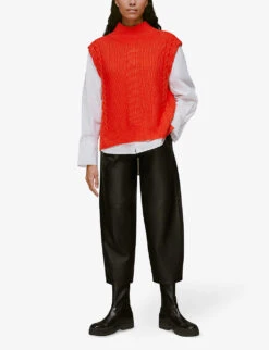 Whistles Sleeveless Cable Cotton And Wool Blend Jumper -Reisi Clothing Shop R03904115 RED ALT01