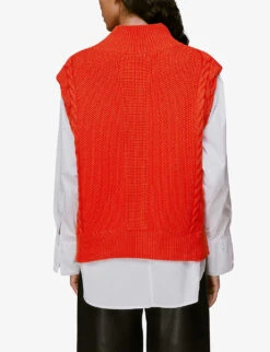 Whistles Sleeveless Cable Cotton And Wool Blend Jumper -Reisi Clothing Shop R03904115 RED ALT03