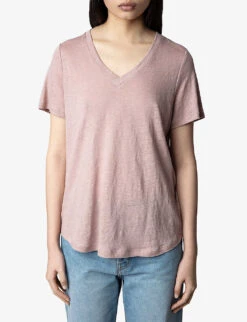 Zadig & Voltaire Atia Wings V-neck Linen T-shirt 9 Zadig & Voltaire Atia Wings V-neck Linen T-shirt -Reisi Clothing Shop R03909428 MAUVE ALT02