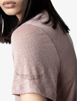 Zadig & Voltaire Atia Wings V-neck Linen T-shirt 11 Zadig & Voltaire Atia Wings V-neck Linen T-shirt -Reisi Clothing Shop R03909428 MAUVE ALT04