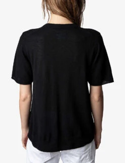 Zadig & Voltaire Ida Embellished-slogan Cashmere Sweater -Reisi Clothing Shop R03910669 NOIR ALT03