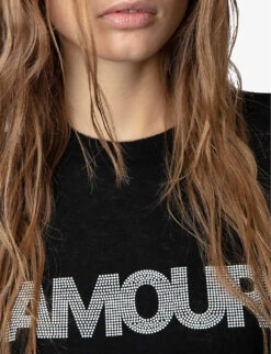 Zadig & Voltaire Ida Embellished-slogan Cashmere Sweater -Reisi Clothing Shop R03910669 NOIR ALT04