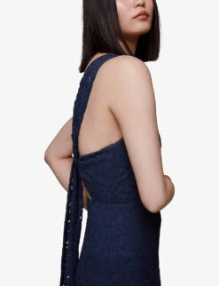 Whistles Tie-back Cotton-blend Maxi Dress -Reisi Clothing Shop R03919190 NAVY ALT02
