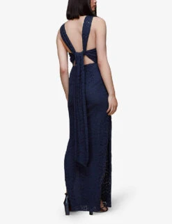 Whistles Tie-back Cotton-blend Maxi Dress -Reisi Clothing Shop R03919190 NAVY ALT03