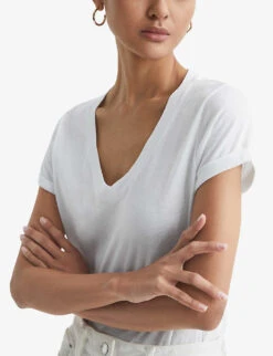 Reiss Luana V-neck Cotton-jersey T-shirt -Reisi Clothing Shop R03925919 WHITE ALT04