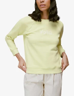 Whistles Voila-embroidered Cotton Sweatshirt -Reisi Clothing Shop R03936184 LIME ALT02