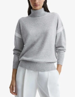 Reiss Nova Colour-block Knitted Wool-blend Jumper -Reisi Clothing Shop R03942171 CREAMGREY ALT02
