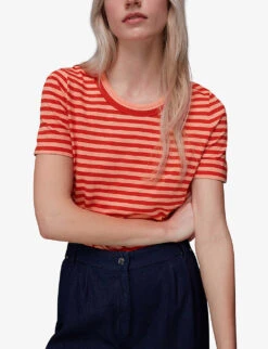 Whistles Rosa Striped Cotton-jersey T-shirt -Reisi Clothing Shop R03945995 MULTICOLOURED ALT02