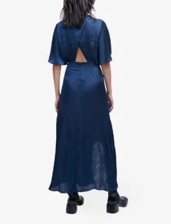 Maje Reniline Draped Cut-out Satin Maxi Dress -Reisi Clothing Shop R03947813 BLEUS ALT03