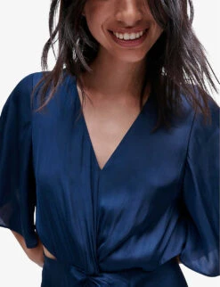 Maje Reniline Draped Cut-out Satin Maxi Dress -Reisi Clothing Shop R03947813 BLEUS ALT04