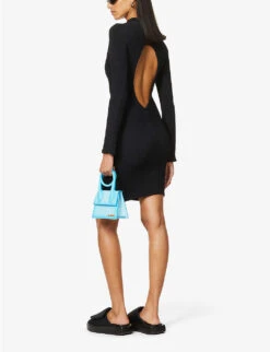 Clara High-neck Stretch-knit Mini Dress -Reisi Clothing Shop R03947856 BLACK ALT01