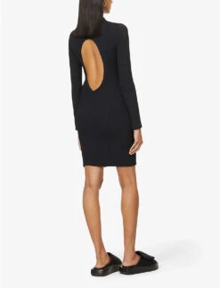 Clara High-neck Stretch-knit Mini Dress -Reisi Clothing Shop R03947856 BLACK ALT03