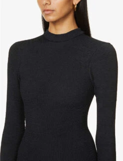 Clara High-neck Stretch-knit Mini Dress -Reisi Clothing Shop R03947856 BLACK ALT04