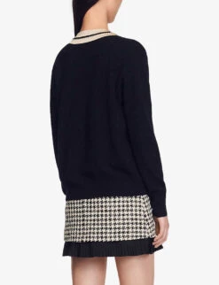 Sandro Bridget Embroidered Neck Wool-blend Sweatshirt -Reisi Clothing Shop R03947876 NOIRGRIS ALT03