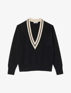 Sandro Bridget Embroidered Neck Wool-blend Sweatshirt
