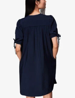 Whistles Frankie Button-fastened Woven Mini Dress -Reisi Clothing Shop R03950710 NAVY ALT02