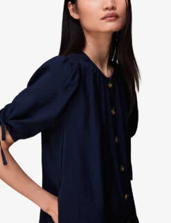 Whistles Frankie Button-fastened Woven Mini Dress -Reisi Clothing Shop R03950710 NAVY ALT03