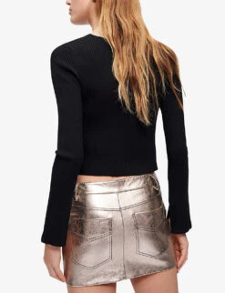 Maje Mimose Cropped Ribbed Stretch-knit Cardigan And Top Set -Reisi Clothing Shop R03955688 NOIRGRIS ALT03