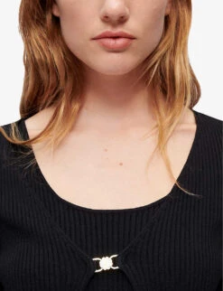 Maje Mimose Cropped Ribbed Stretch-knit Cardigan And Top Set -Reisi Clothing Shop R03955688 NOIRGRIS ALT04