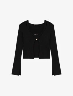 Maje Mimose Cropped Ribbed Stretch-knit Cardigan And Top Set