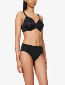 Wacoal Back Appeal Polka-dot Pattern Minimiser-cup Stretch-woven Bra -Reisi Clothing Shop R03957033 BLACK ALT02