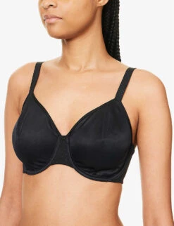 Wacoal Back Appeal Polka-dot Pattern Minimiser-cup Stretch-woven Bra -Reisi Clothing Shop R03957033 BLACK ALT04