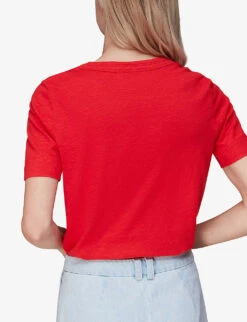 Whistles Rosa Round-neck Cotton T-shirt -Reisi Clothing Shop R03958303 RED ALT03