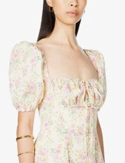 Tallulah Floral-print Cotton-blend Midi Dress -Reisi Clothing Shop R03964104 LEMONFLORAL ALT04