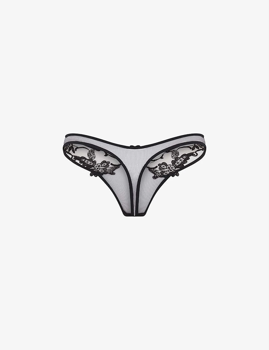 AGENT PROVOCATEUR Mirabelle Floral-embroidered Mid-rise Mesh Thong 4 AGENT PROVOCATEUR Mirabelle Floral-embroidered Mid-rise Mesh Thong - Image 2