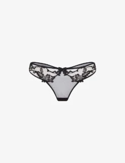AGENT PROVOCATEUR Mirabelle Floral-embroidered Mid-rise Mesh Thong