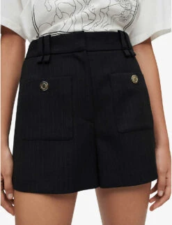Maje Ilena Pinstripe High-rise Stretch-woven Shorts -Reisi Clothing Shop R03968990 NOIRGRIS ALT04
