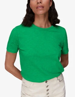 Whistles Emily Ultimate Cotton-jersey T-shirt -Reisi Clothing Shop R03971413 GREEN ALT02