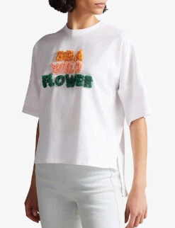 Ted Baker Fluwer Slogan-appliqué Cotton-jersey T-shirt -Reisi Clothing Shop R03971497 IVORY ALT02