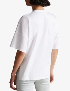 Ted Baker Fluwer Slogan-appliqué Cotton-jersey T-shirt -Reisi Clothing Shop R03971497 IVORY ALT03