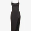 Casimira Front-split Satin Midi Dress -Reisi Clothing Shop R03972557 BLACK M