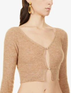 Jacquemus Le Cardigan Alzou V-neck Mohair-blend Cardigan -Reisi Clothing Shop R03972589 BEIGE ALT04