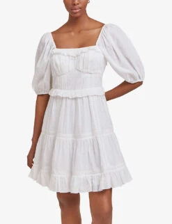 By Malina Alessia Puff-shoulder Cotton Mini Dress -Reisi Clothing Shop R03973282 WHITE ALT02