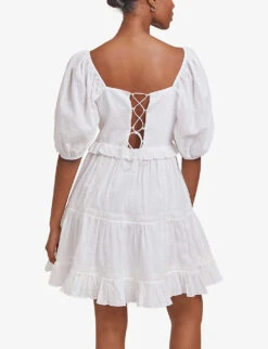 By Malina Alessia Puff-shoulder Cotton Mini Dress -Reisi Clothing Shop R03973282 WHITE ALT03