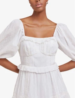 By Malina Alessia Puff-shoulder Cotton Mini Dress -Reisi Clothing Shop R03973282 WHITE ALT04